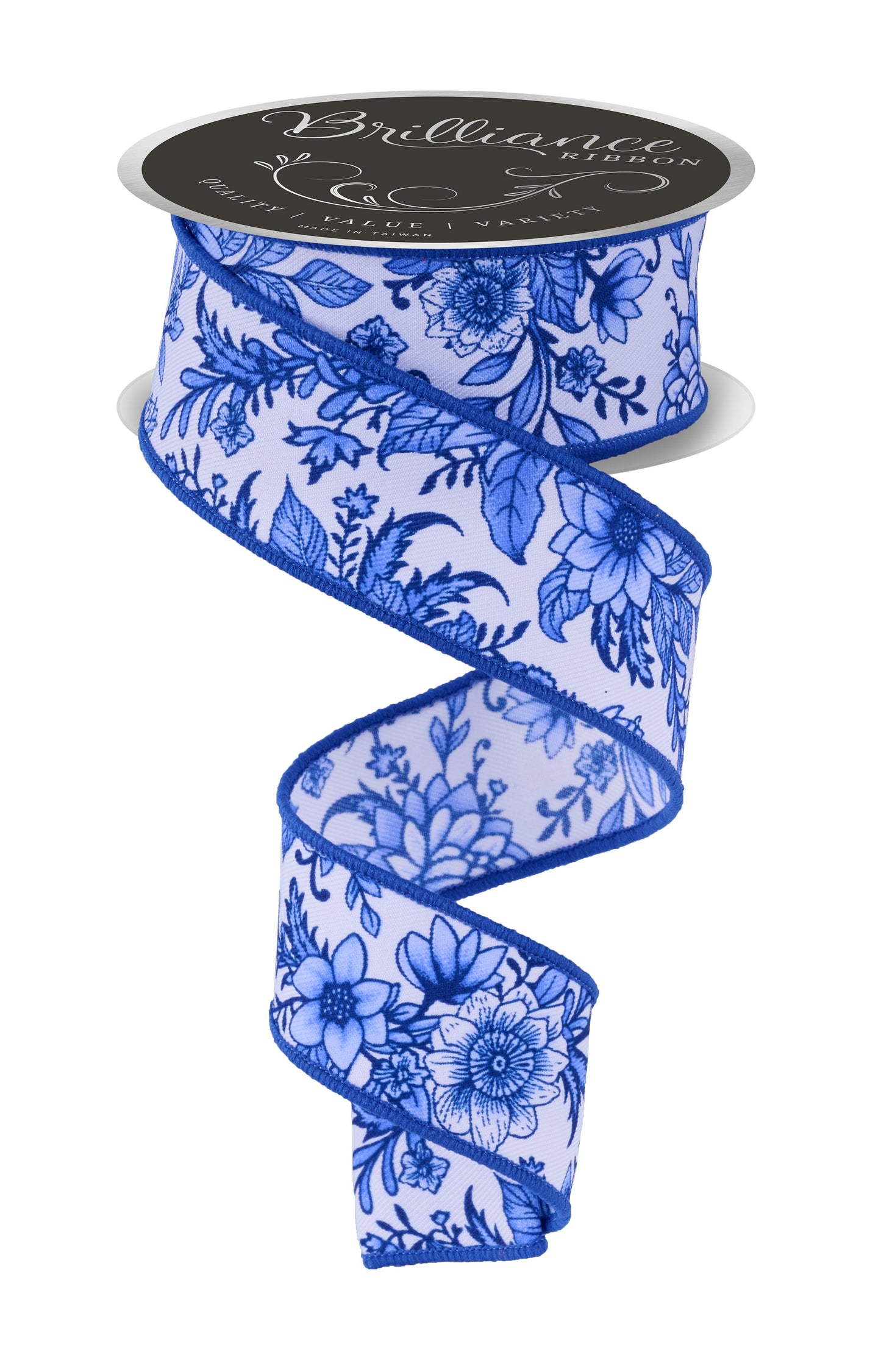 LS300003     1.5" x 10yd Chinoiserie Florals   White/Multi Blue