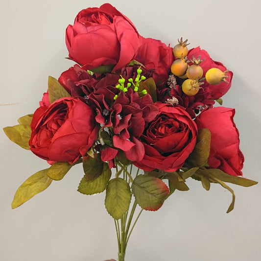 5085-R     19"  Mixed Peony & Hydrangea Bush   Red