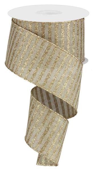 RG0169201    2.5" x 10yd Glitter Stripe On Royal    Beige/Gold
