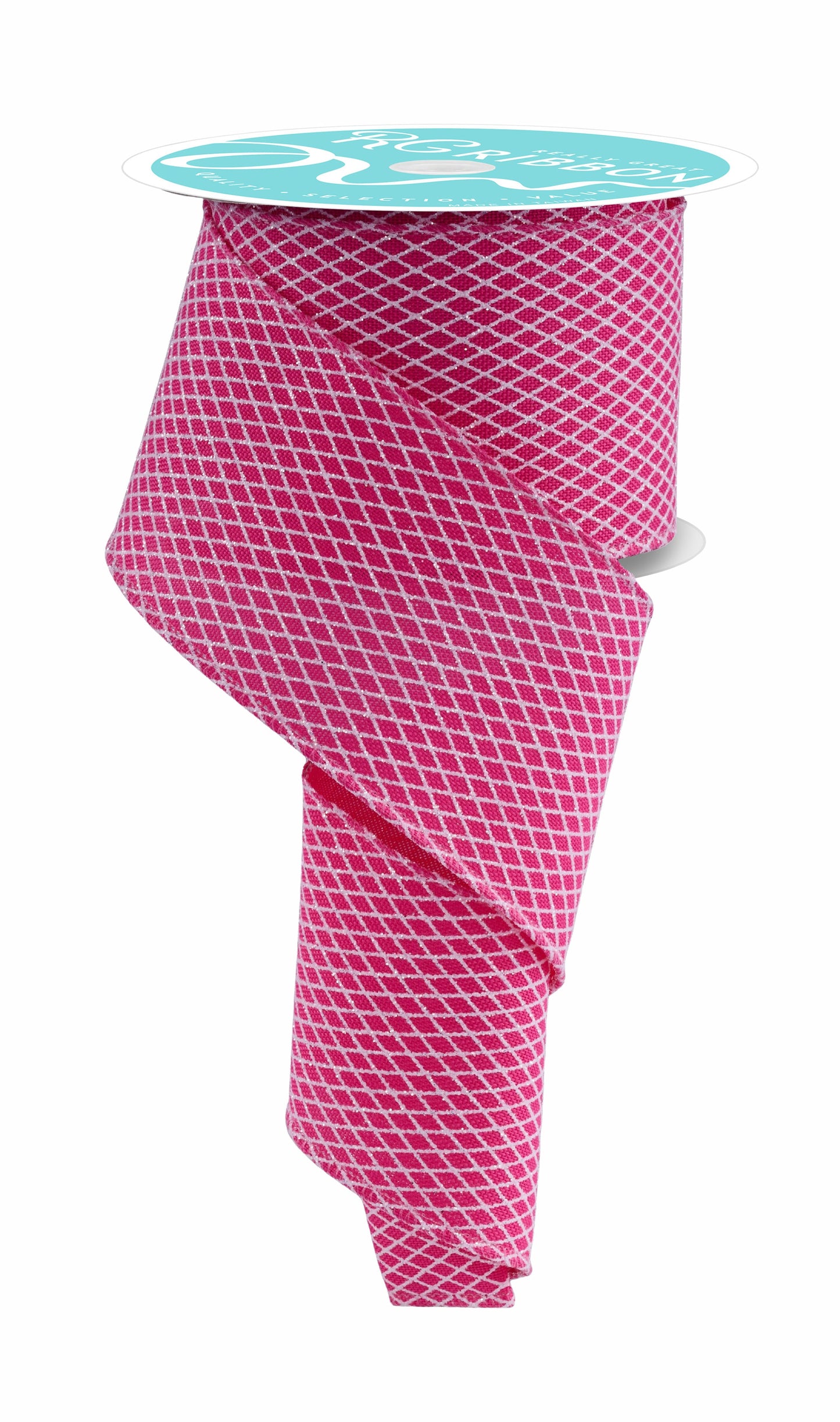 RGF169607  2.5" x 10yd Mini Harlequin Christmas Ribbon – Fuchsia/White – Wired Holiday Ribbon