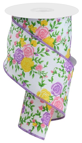 RGE1180M6    2.5" x 10yd Mini Roses  White/Pink/Ylw/Lvndr/Grn