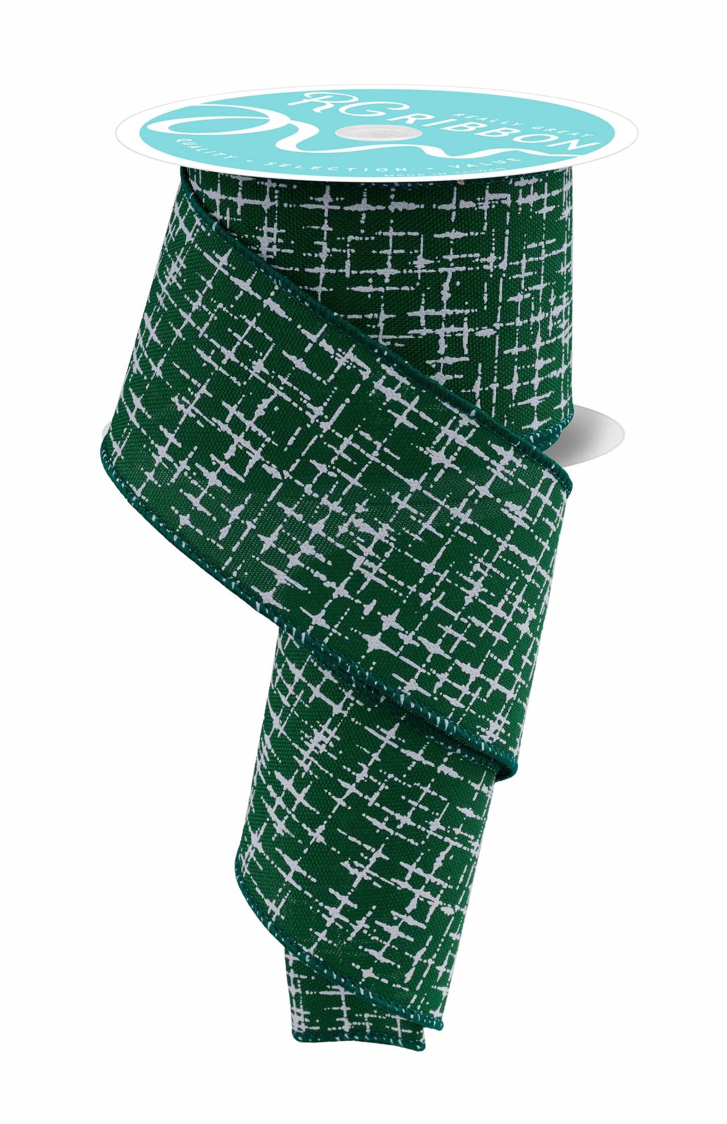 RGF168706  2.5" x 10yd Knit Look Texture Emerald Green/White