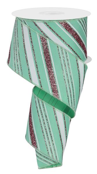 RGE1512AN 2.5"X10yd Diagonal Line on Diagonal Mint/White/Pink