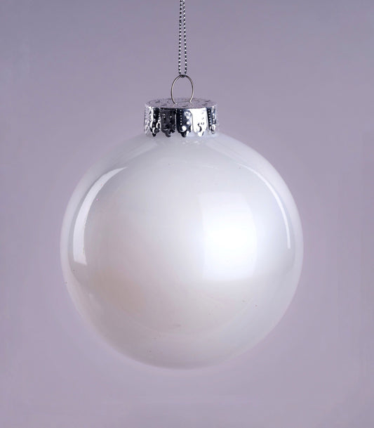 XH966126    100Mm Dia Lacquer/Glass Look Ornament   Pearl White