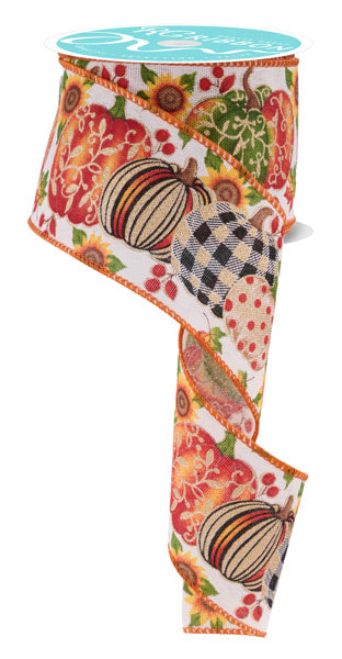RGF1419C2    2.5" x 10yd  Fancy Pumpkins   Cream/Multi