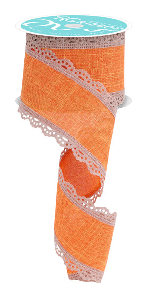RGA154220    2.5"X10YD    Lace Edge Royal Burlap   Light Beige/Orange