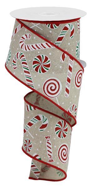 RGB119818   2.5" x 10yd Candy Cane/Peppermint/Ryl   Lt Nat/Red/Green/White