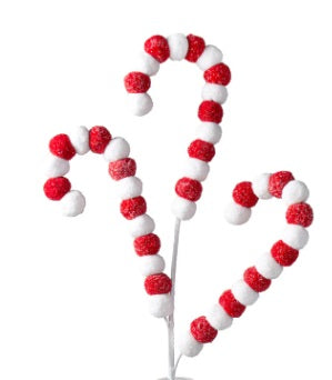 85469RDWT 28" Felt Ball Curly Spray: Red & White