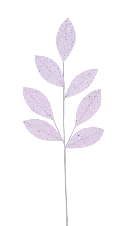 FH813215  27"L Glitter/Sequin Magnolia Leaf Spray  Soft Pink