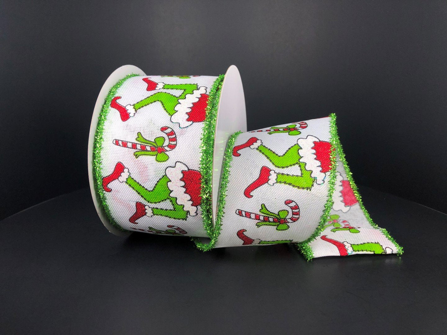 71118-40-09 2.5''X10Y Monster Leg Ribbon White/Green/Red (Green Trim ...