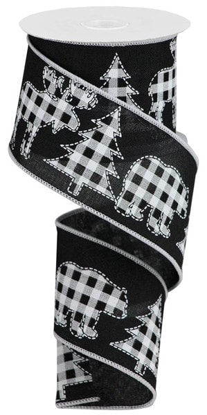 RGB111802 2.5"X10yd Check/Bear/Moose/Trees Black/White
