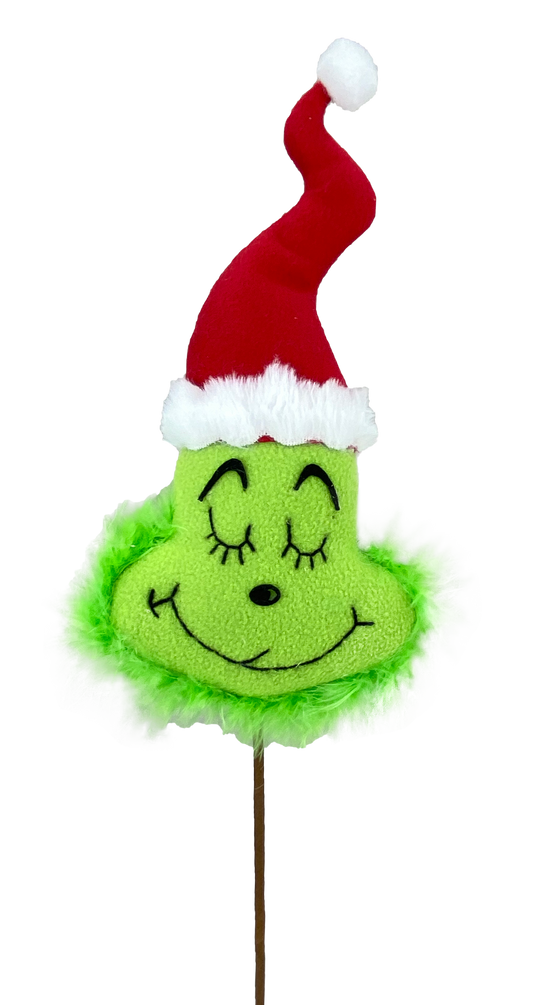 85544RWG  19"Hx4.5"W  Plush Green Monster Head Pick    Red//White/Green