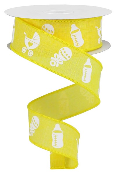 RGA116929   1.5" x 10yd Baby Items On Royal     Yellow/White