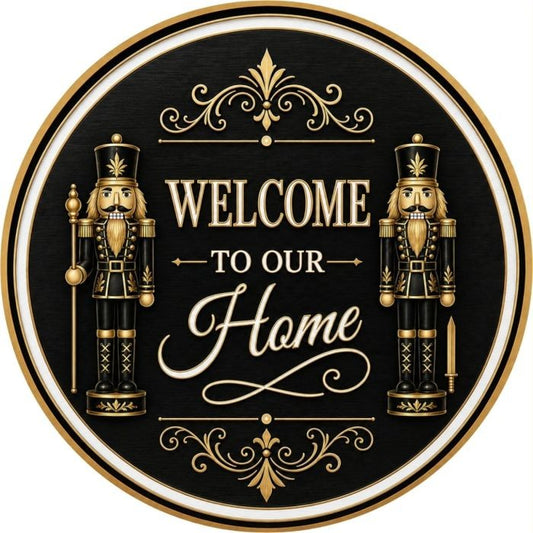 CUS2582L   18" Round MDF Soldier Welcome To Our Home Sign
