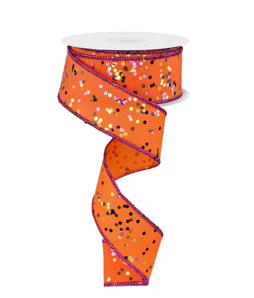 RGE171020  1.5" x 10yd Sprinkled Hex Glitter Finish Orange/Lime/Black/Purple