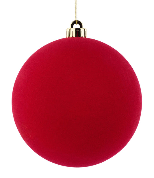 XH115024  150Mm Smooth Flocked Ball Ornament  Red