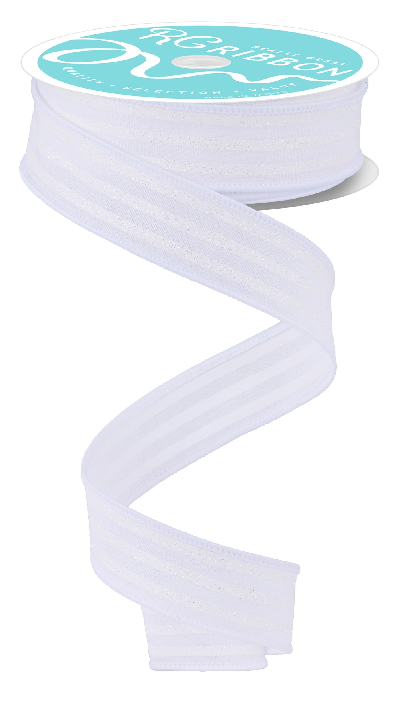 RGF797427  7/8" x 10yd Glitter Vertical Stripe White