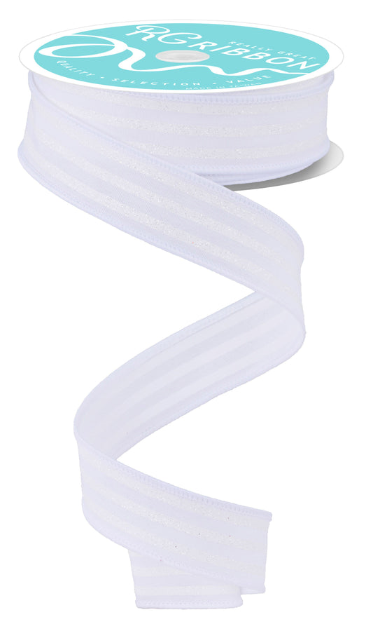 RGF797427  7/8" x 10yd Glitter Vertical Stripe White