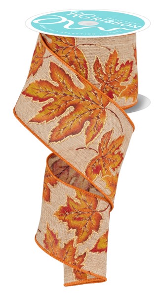 RGF1290   2.5" x 10yd Leaves   Beige/Burg/Yllw/Dk Orng