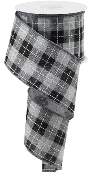 RGA18505X  2.5" x 10yd Printed Woven Check On Royal Light Grey/Black/White