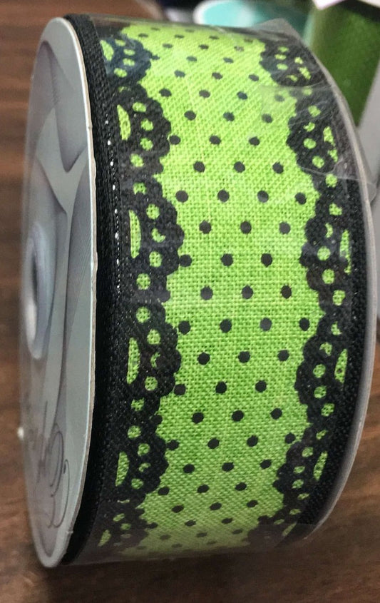 RW8006   1.5"X10YDS   Swiss Dots Green/Black