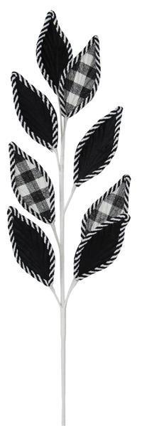 XS219131 27" Velvet/Plaid Leaf Spray Black/White