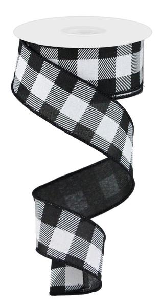 RG0179902 1.5"X10yd Black White Striped Check On Royal