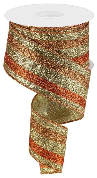 RG08033J9     2.5" x 10yd Full Glitter Stripe   Gold/Copper/Orange