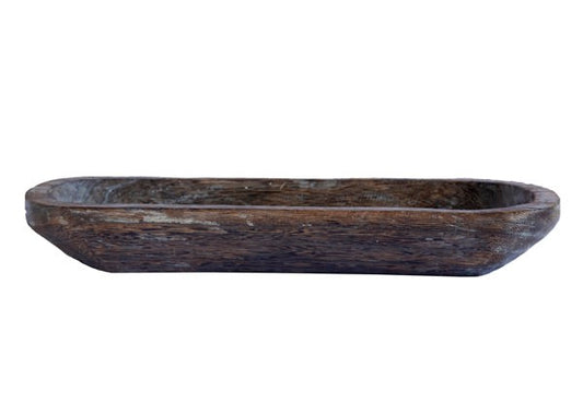 AW213030    20.25"Lx7"Wx3"H Paulownia Oval Tray Dough Bowl Antique Brown