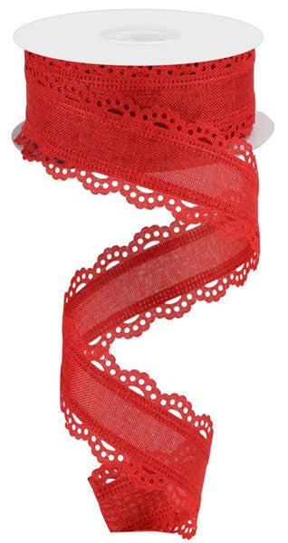 RGC130224  1.5" x 10yd Scalloped Edge Royal Burlap Red
