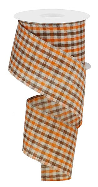 RGA1103YJ   2.5" x 10yd Woven Gingham Check   Orange/Brown/Ivory