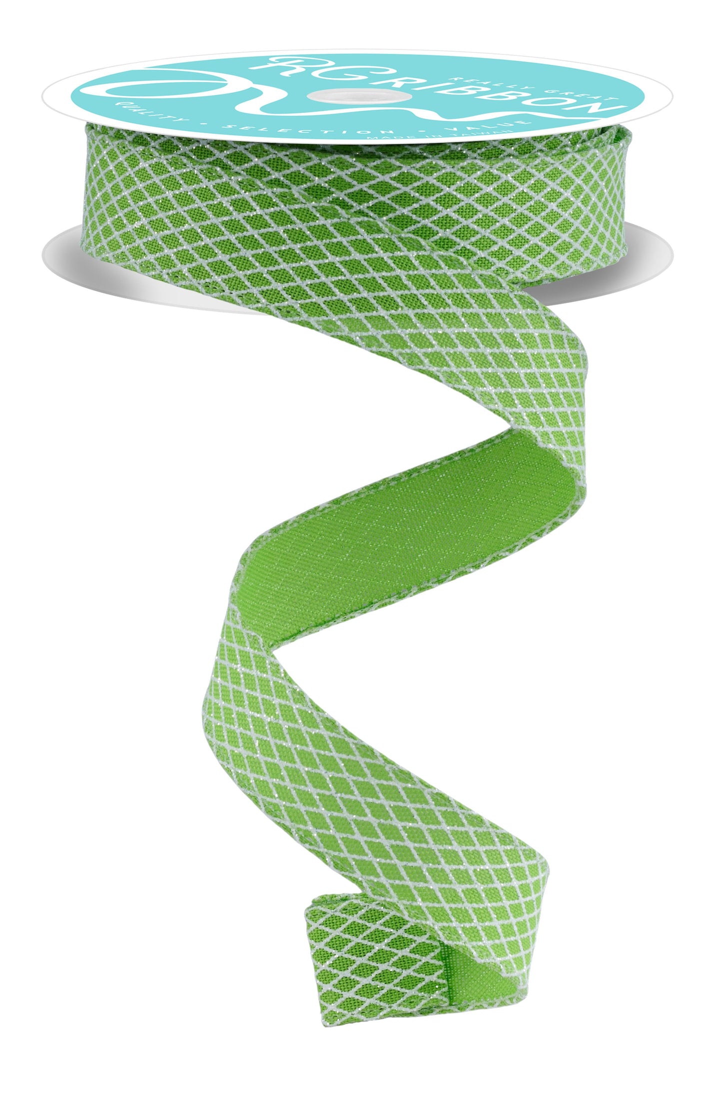 RGF7695LT  7/8" x 10yd Mini Harlequin Ribbon – Fresh Green/White – Wired Ribbon