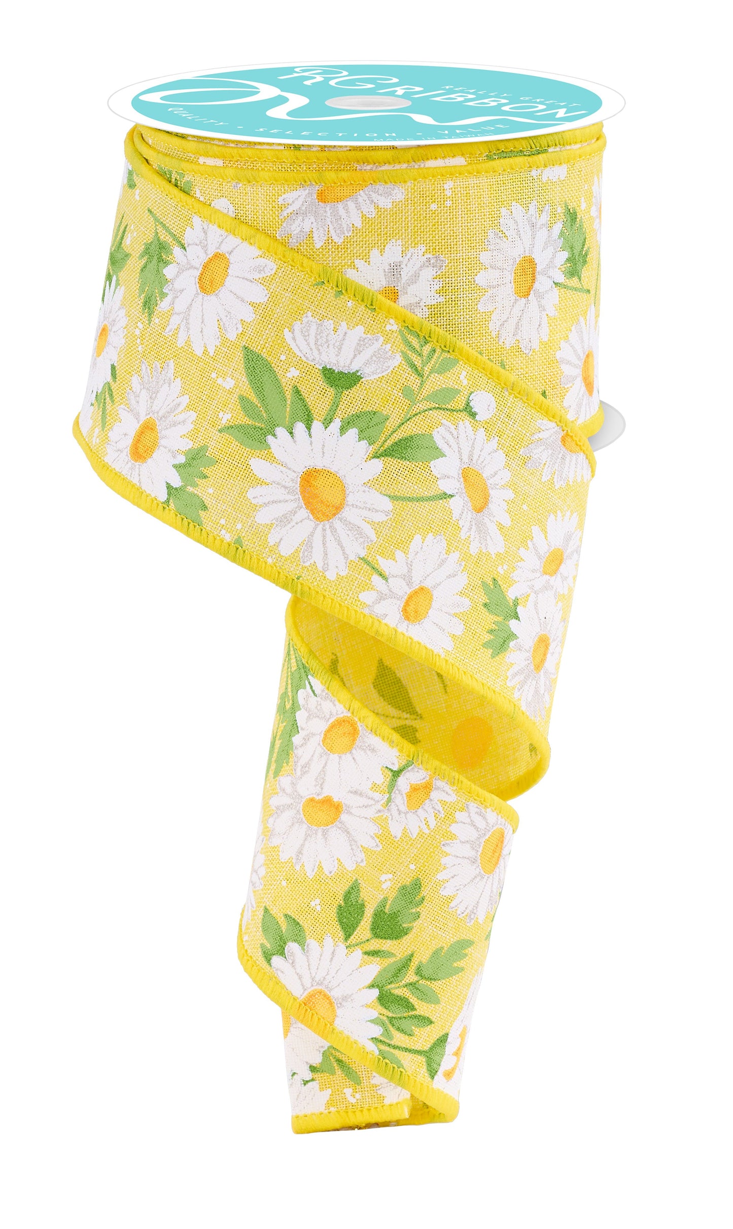 RGH126629    2.5" x 10yd Daisies W/Greenery    Yellow/White/Grn/Grey