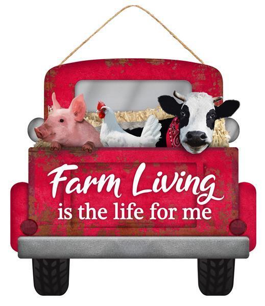 AP8729   12"L x 11.5"H Farm Living Truck    Red/White/Multi
