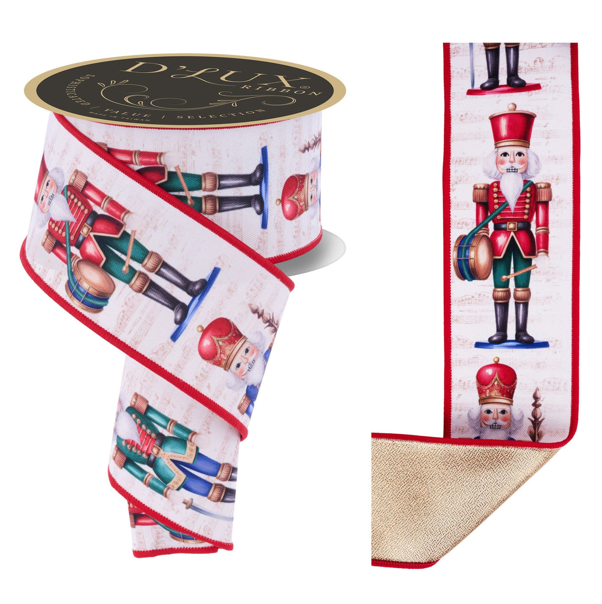 LX10924N       2.5" x 10yd Nutcracker/Fused     Ivory/Emrld/Blue/Red