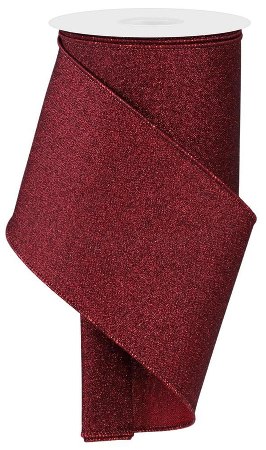 RGE138205    4" x 10yd Fine Glitter on Royal Ribbon – Burgundy – Wide Sparkle Wired Ribbon
