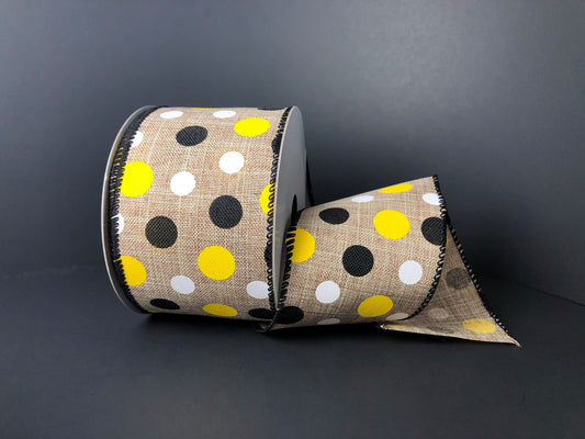 Q816440-49   2.5"X10YDS    Dots    Yellow/Black/White
