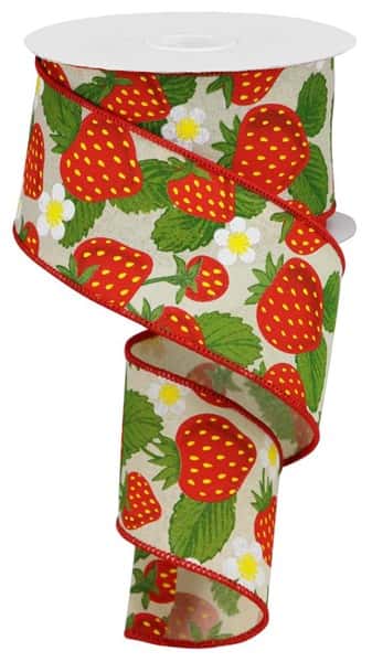 RGA1184C2  2.5" x 10yd Strawberries On Royal Cream/Yellow/Red/Green
