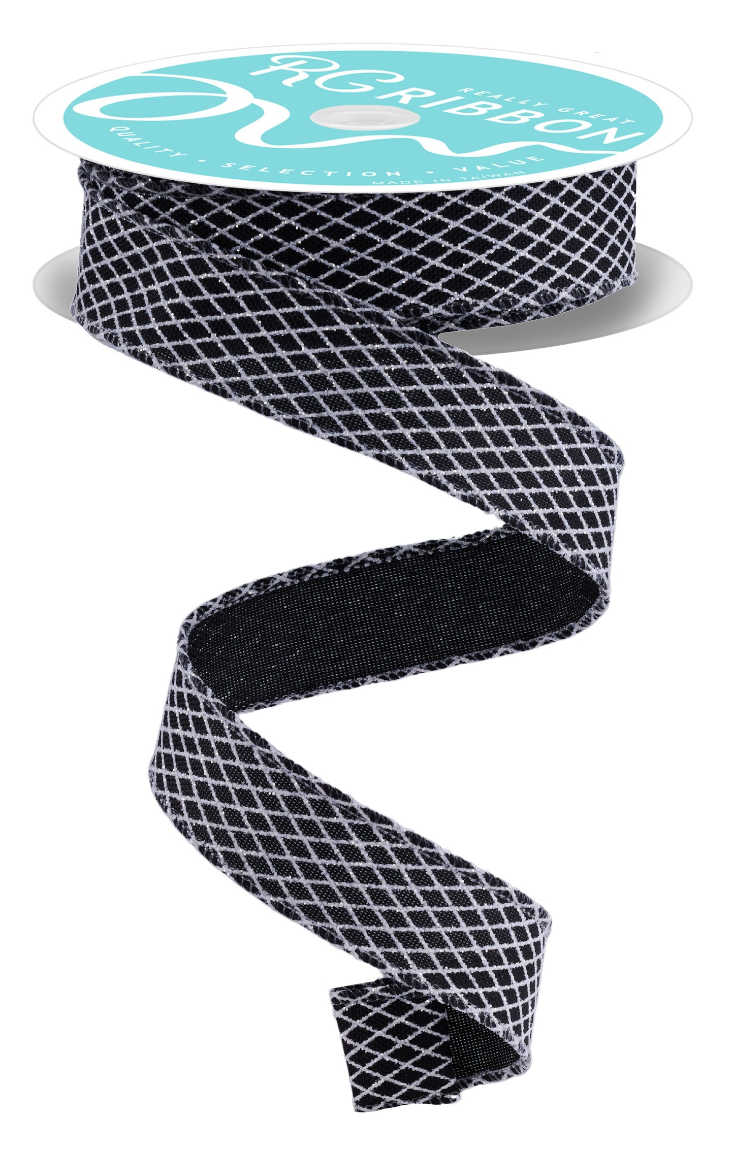 RGF769502  7/8" x 10yd Mini Harlequin Ribbon – Black/White – Wired Ribbon