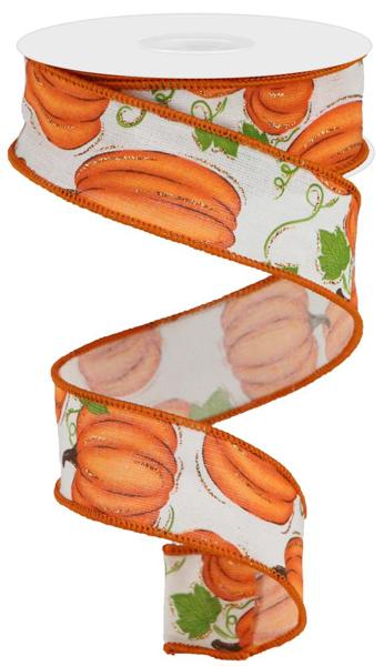 RGA147633 1.5"X10YD Pumpkin Patch Off White/Orange/Moss