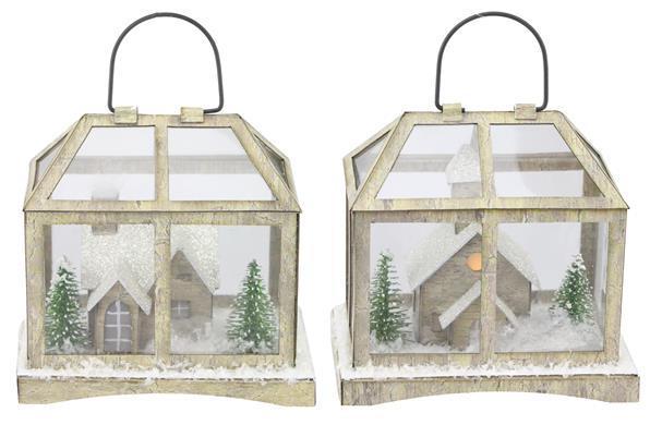 XY8510   4"H Paper Glass House/Church    Led Orn    Birch