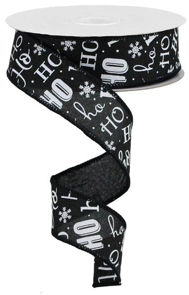 RGA196302 1.5"X10yd Ho Ho Ho on Royal Black/White