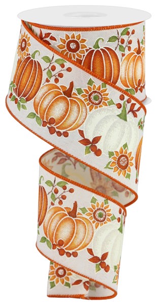 RGE1950C2  2.5" x 10yd Pumpkins/Sunflower Crm/Brwn/Burg/Orng/Moss