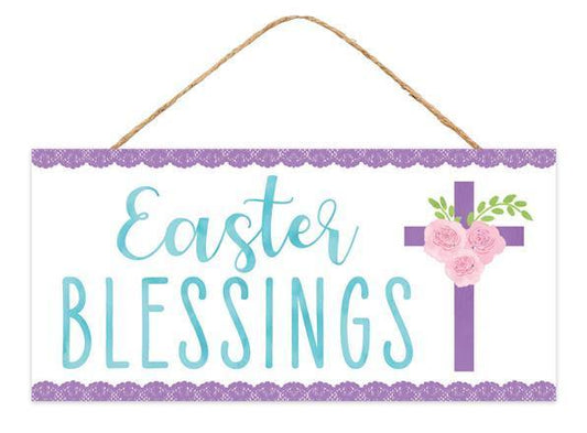 AP8730    12.5"L x 6"H Easter Blessings Sign    White/Purple/Blue