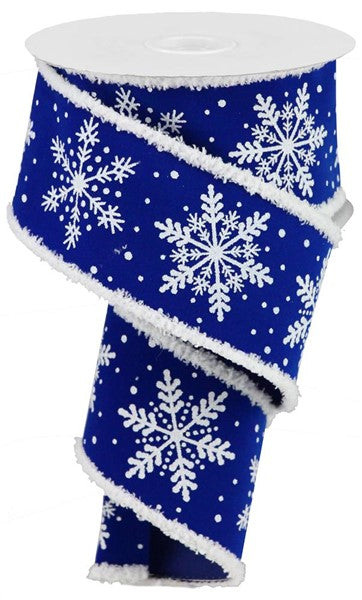RG0864925  2.5" x 10yd Snowflake/Glitter/Vlvt/Drift Royal Blue/White