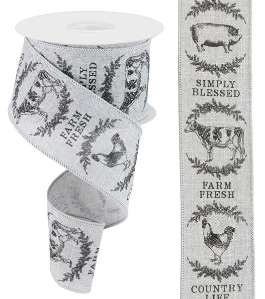 RG01910LE 2.5"X10yd Farmhouse Animals Grey/Black