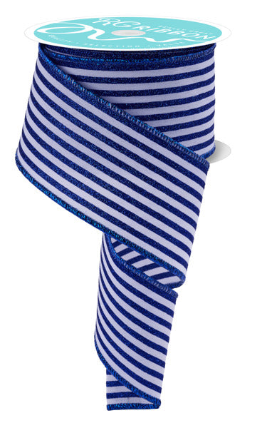RGF1971WR  2.5" x 10yd Glitter Vertical Stripe White/Royal Blue