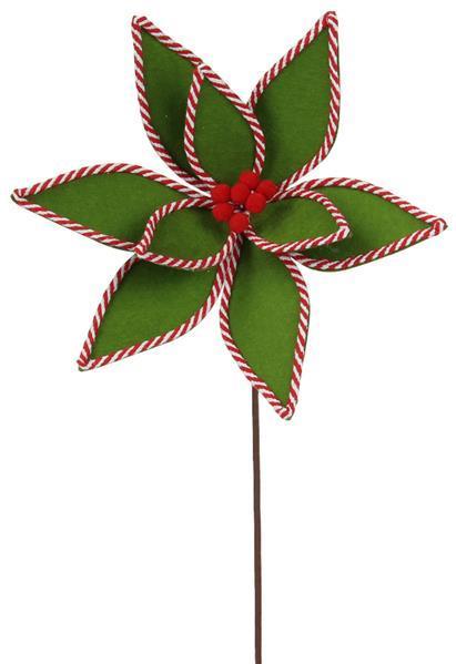 XS389244 21" Felt Poinsettia Stem Lime Green/Red/White