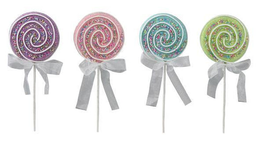 XS1129    13.75"L Glitter Lollipop   Pnk, Blu, Lme, Lav