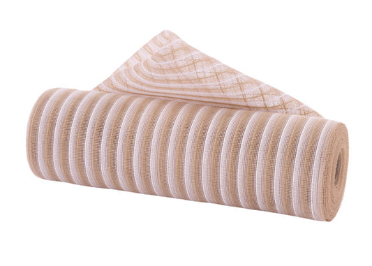 RY500448  10.25" x 10yd Fine Weave Jute/Fiber Mesh Natural/White